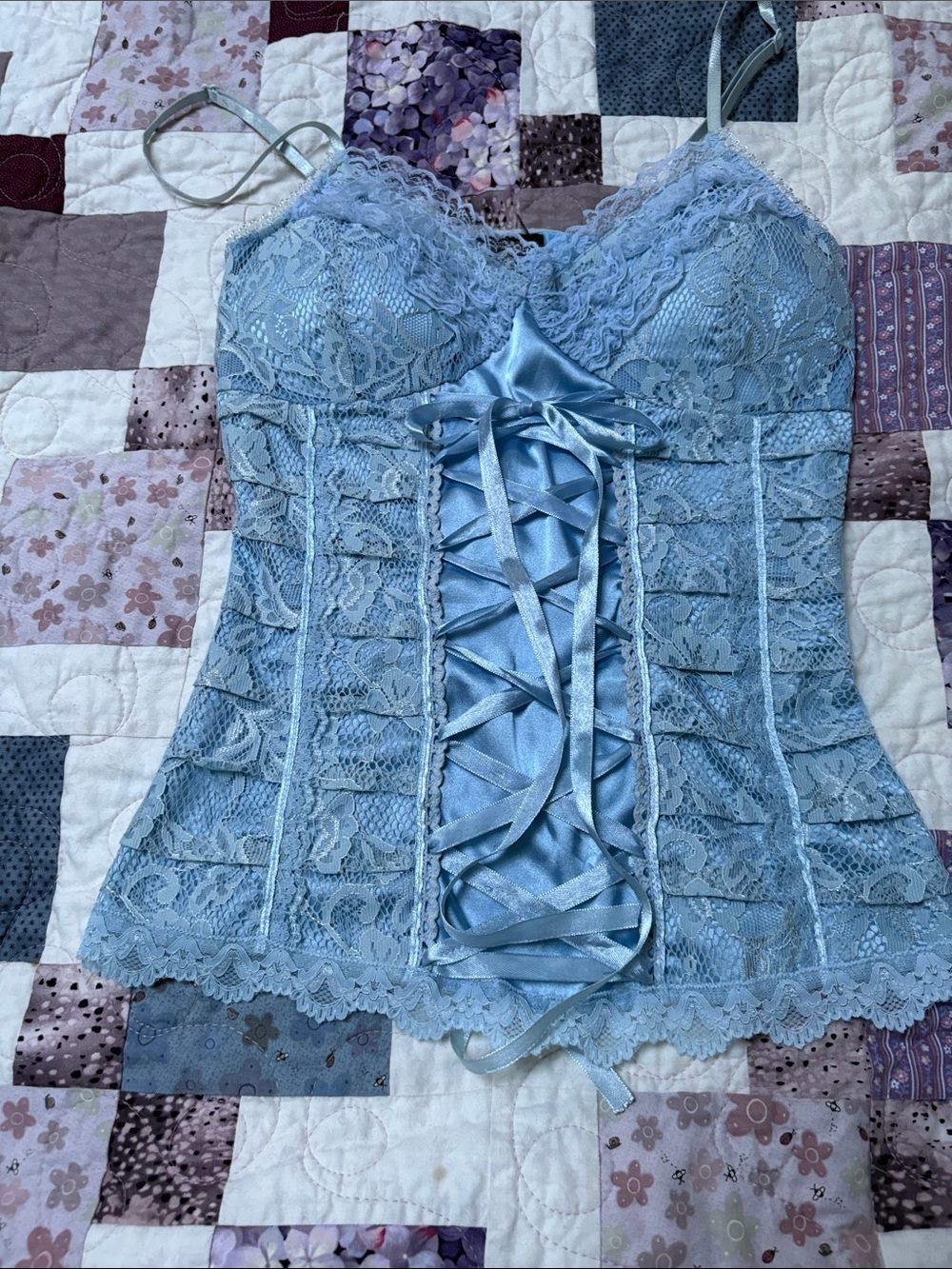 Lace-Up Light Blue Lace Cami Tank - Women’s Intimates - Picture 6 of 6